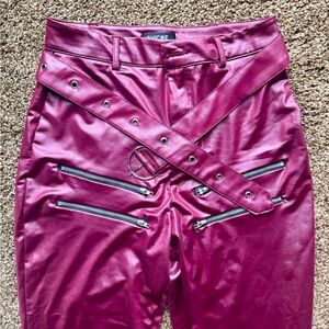 Chicme Magenta Faux Leather Trousers with Belt
